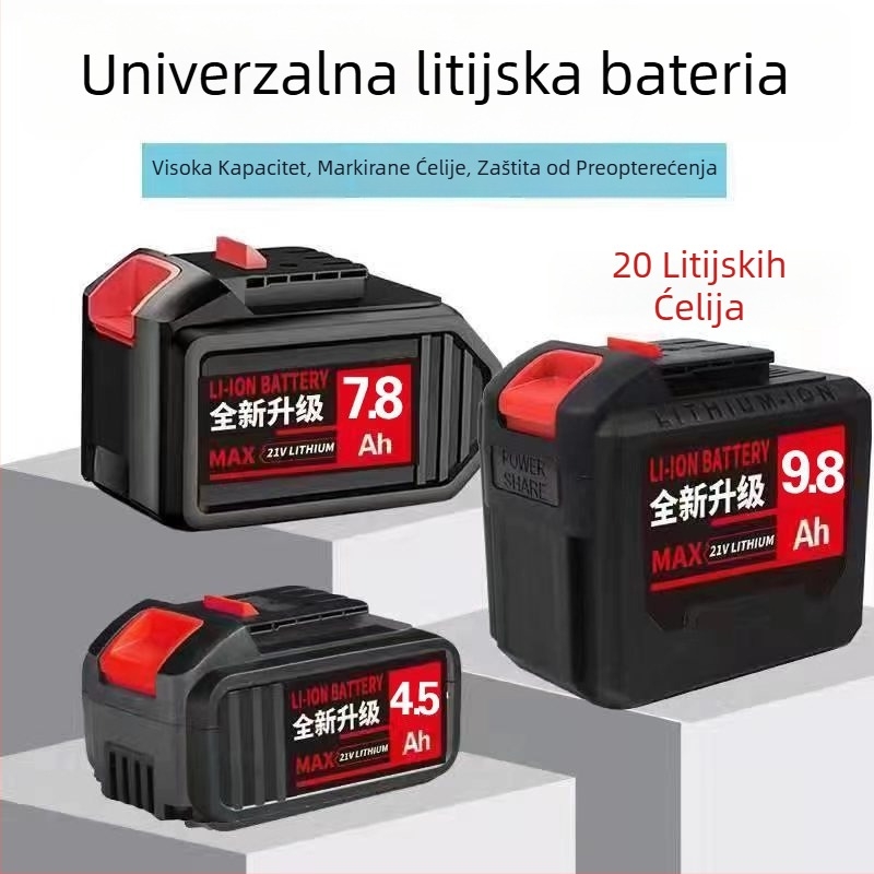 Bežična kutna brusilica, 20-ćelijska baterija velike kapacitete, punjiva litij baterija, Delixi model, baterija u skladu s nacionalnim standardom