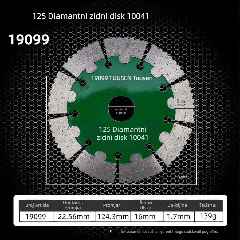 Tuosen dijamantni disk za rezanje pločica, kamena i betona – vruće presovan, sinteriran