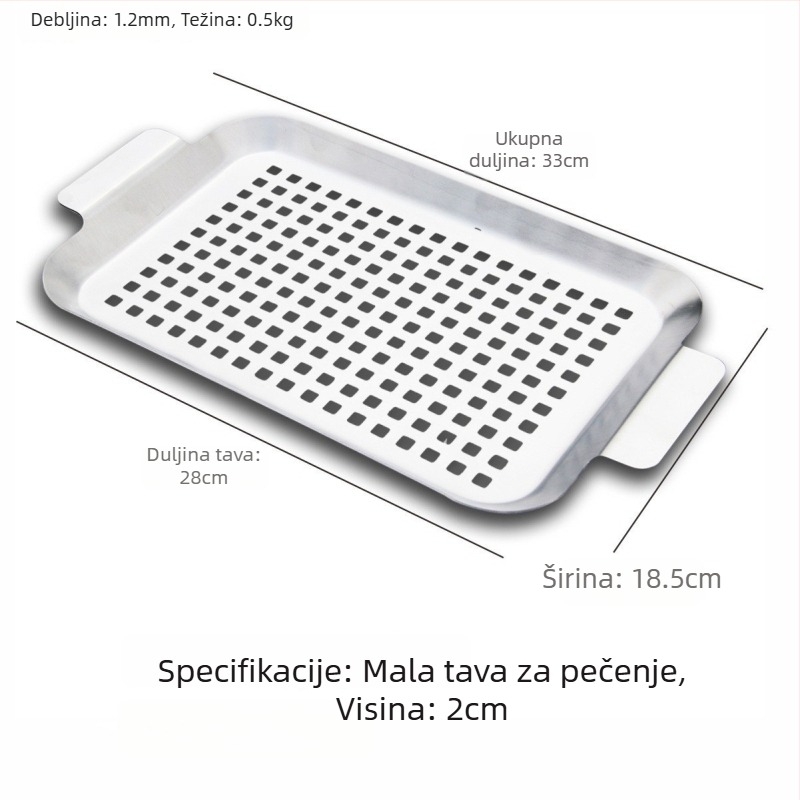 Kvadratna ploča za roštilj od nehrđajućeg čelika, hrana klase, s otvorima za otjecanje ulja, bez premazivanja, 490–1100 g, za vanjsku upotrebu