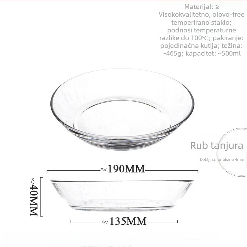 Tanjur od kaljenog stakla – otporan na mikrovalnu, okruglog oblika, moderni minimalistički stil, mogućnost prilagodbe