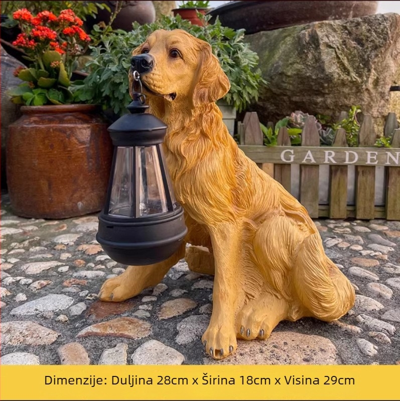 Solarna vanjska lampica s figurom životinje — slatko štene, skulptura od smole, solarna napajanje, noćno osvjetljenje, pogodno za vrt, dvorište, balkon ili terasu