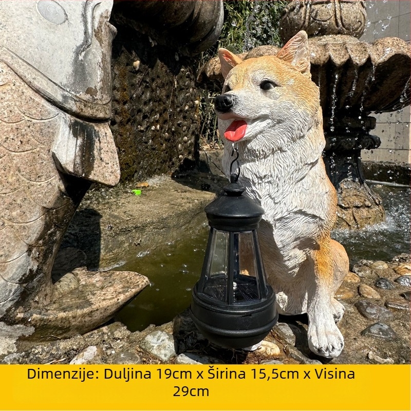 Solarna vanjska lampica s figurom životinje — slatko štene, skulptura od smole, solarna napajanje, noćno osvjetljenje, pogodno za vrt, dvorište, balkon ili terasu