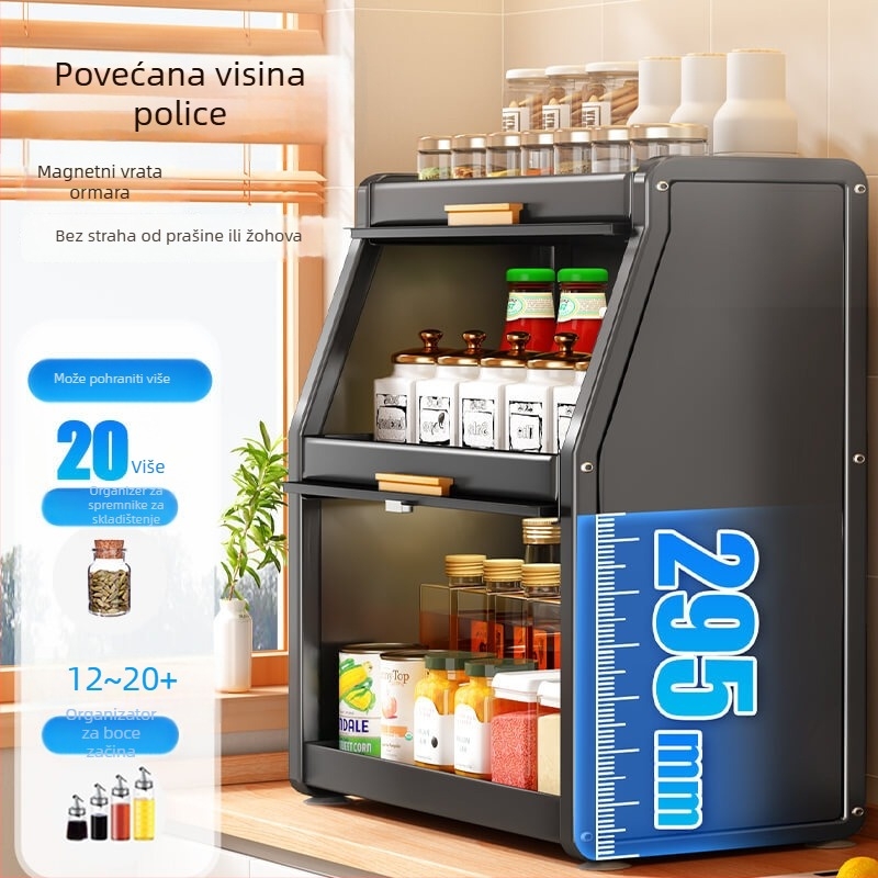 Kuhinjski ormarić za začine s vratima, metalni, višenamjenski držač za ulje, sol, umake i ocat, trapezni dizajn