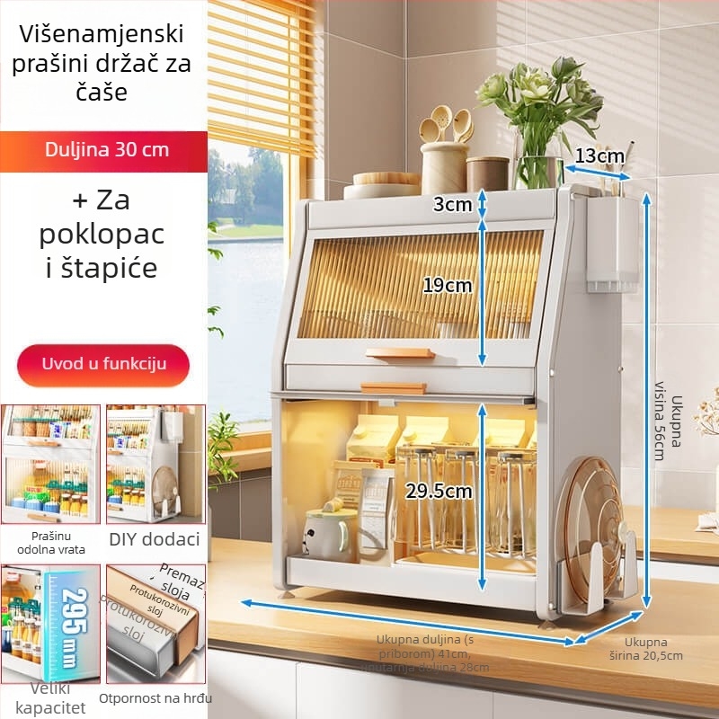 Kuhinjski ormarić za začine s vratima, metalni, višenamjenski držač za ulje, sol, umake i ocat, trapezni dizajn
