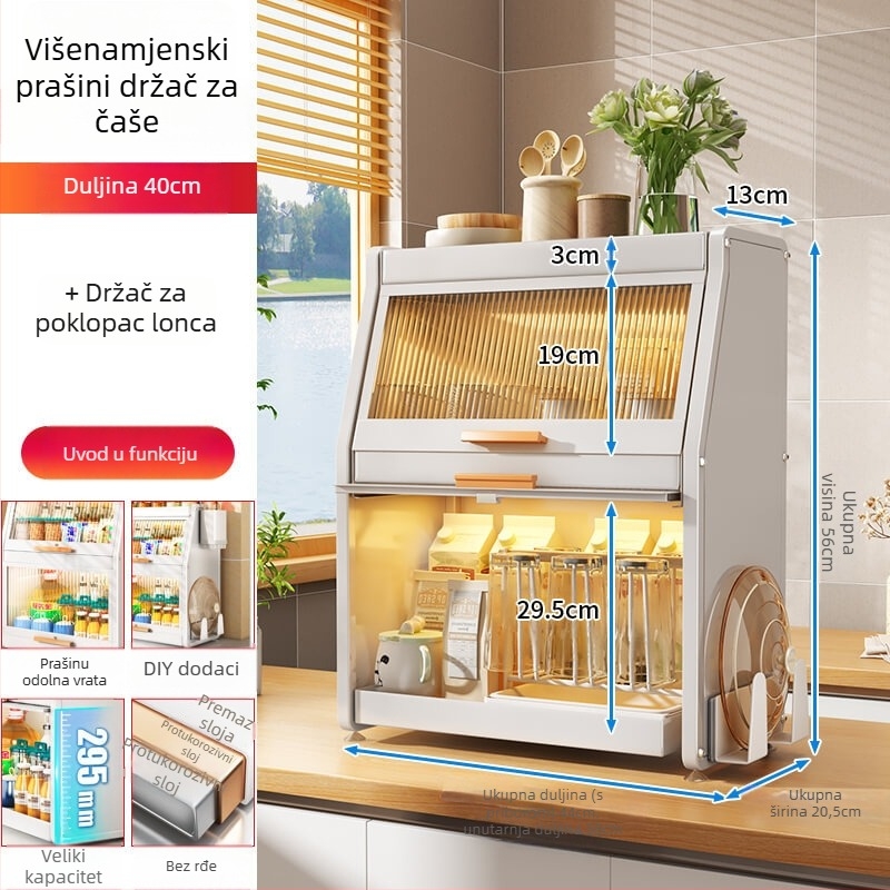 Kuhinjski ormarić za začine s vratima, metalni, višenamjenski držač za ulje, sol, umake i ocat, trapezni dizajn