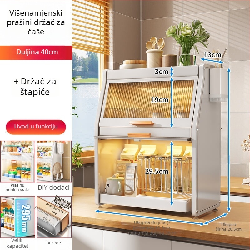 Kuhinjski ormarić za začine s vratima, metalni, višenamjenski držač za ulje, sol, umake i ocat, trapezni dizajn