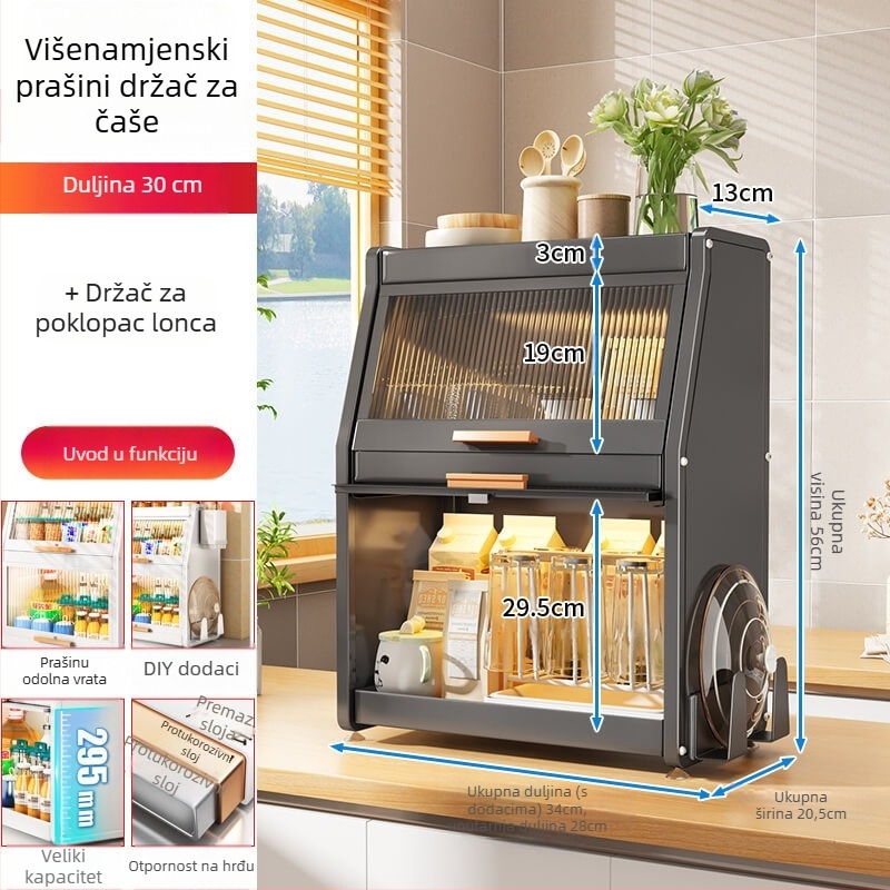 Kuhinjski ormarić za začine s vratima, metalni, višenamjenski držač za ulje, sol, umake i ocat, trapezni dizajn