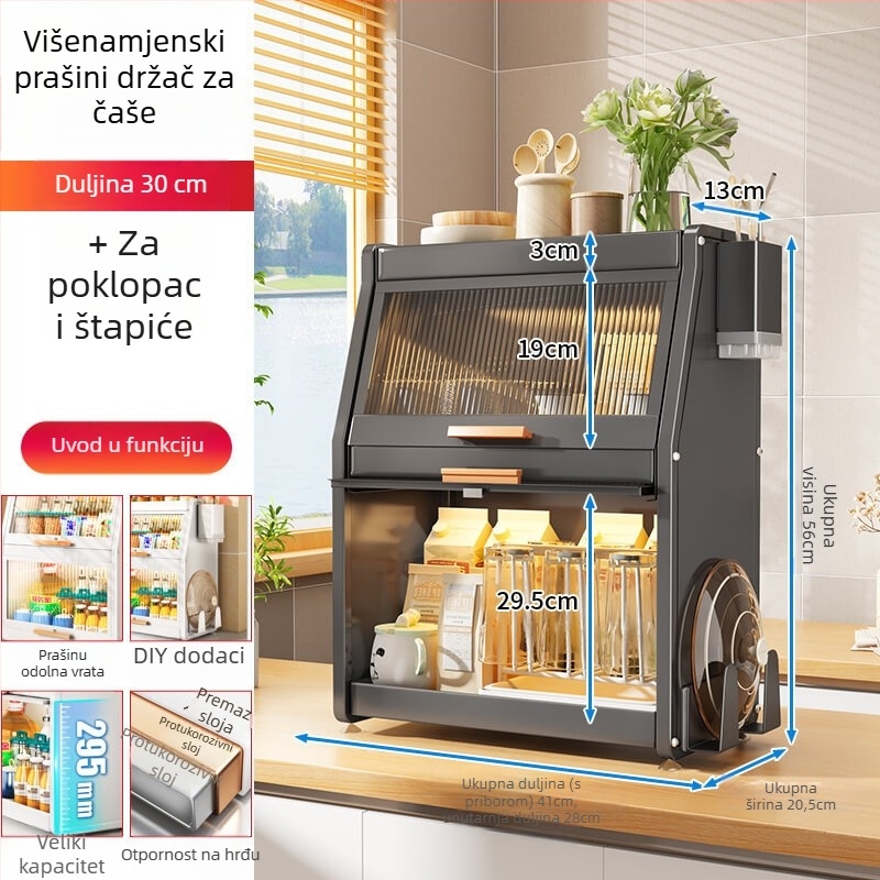 Kuhinjski ormarić za začine s vratima, metalni, višenamjenski držač za ulje, sol, umake i ocat, trapezni dizajn