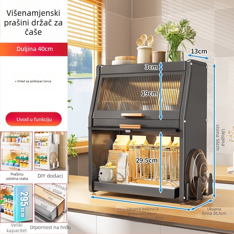 Kuhinjski ormarić za začine s vratima, metalni, višenamjenski držač za ulje, sol, umake i ocat, trapezni dizajn