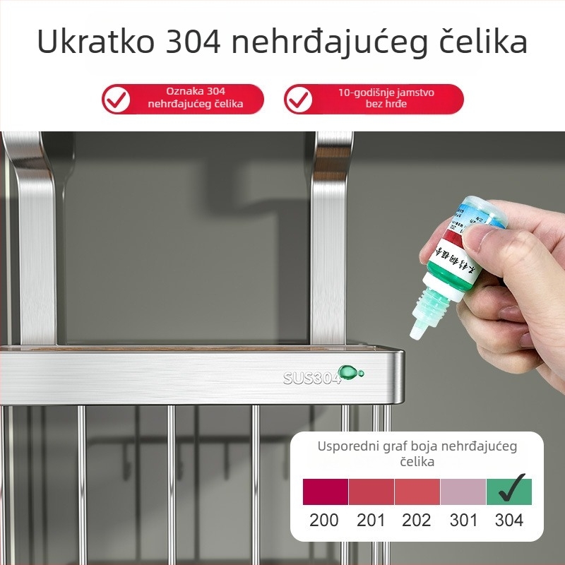 Elegant Fresh 304 nehrđajući čelik – zidni kuhinjski regał za začine i posuđe – višestruke namjene, bez bušenja, brušena završna obrada