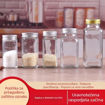 Kvadratna staklena boca za začine s doziranjem, prozirno staklo, mogućnost tiskanja logotipa
