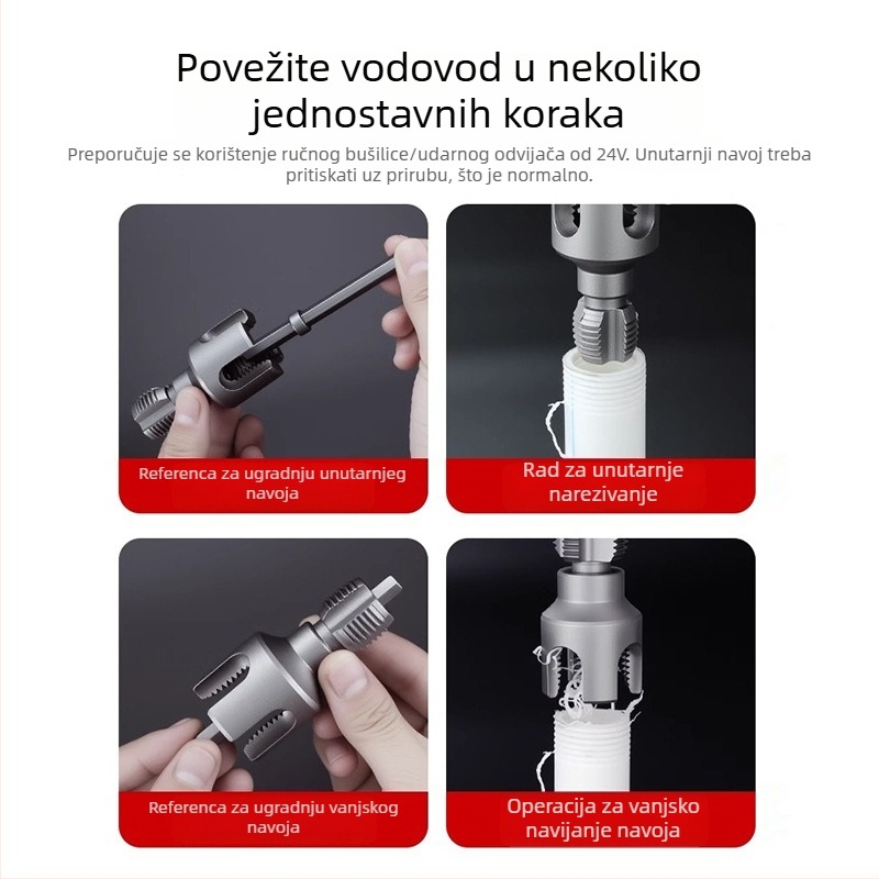Dane alati za PPR cijevi – integrirani unutarnji i vanjski navoj, set za navojenje za PPR cijevi