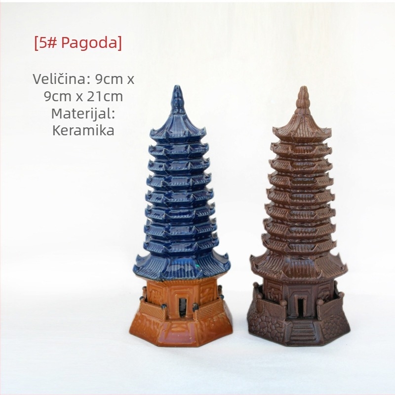 Keramička pagoda za akvarij – mikro pejzaž s bonsajem, ručna izrada, novi kineski stil