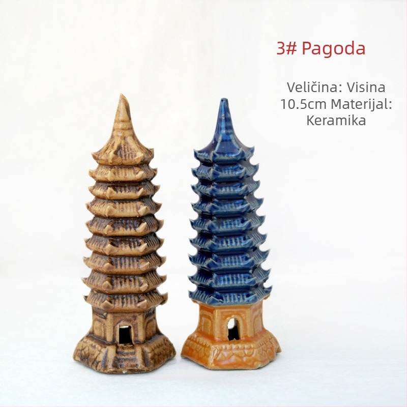 Keramička pagoda za akvarij – mikro pejzaž s bonsajem, ručna izrada, novi kineski stil