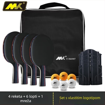 MK set za stolni tenis s pločom od topole, reverse glue guma, horizontalna raketa, duga drška