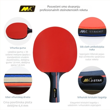 MK set za stolni tenis s pločom od topole, reverse glue guma, horizontalna raketa, duga drška