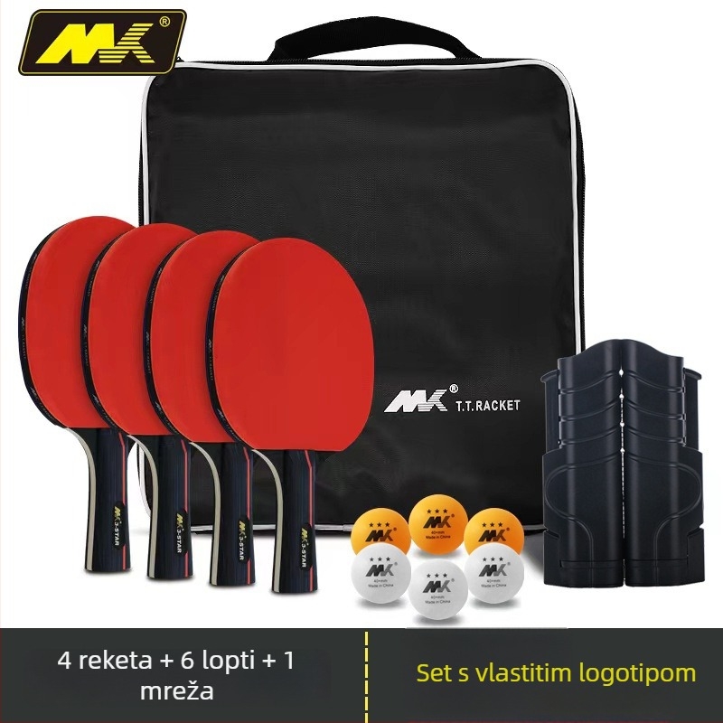 MK set za stolni tenis s pločom od topole, reverse glue guma, horizontalna raketa, duga drška