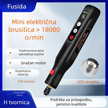 Mini ručni električni brus sa pet brzina, LED prsten svjetla, USB podatkovni kabel, punjiva Li-ion baterija 3,7–5V (2000mAh)