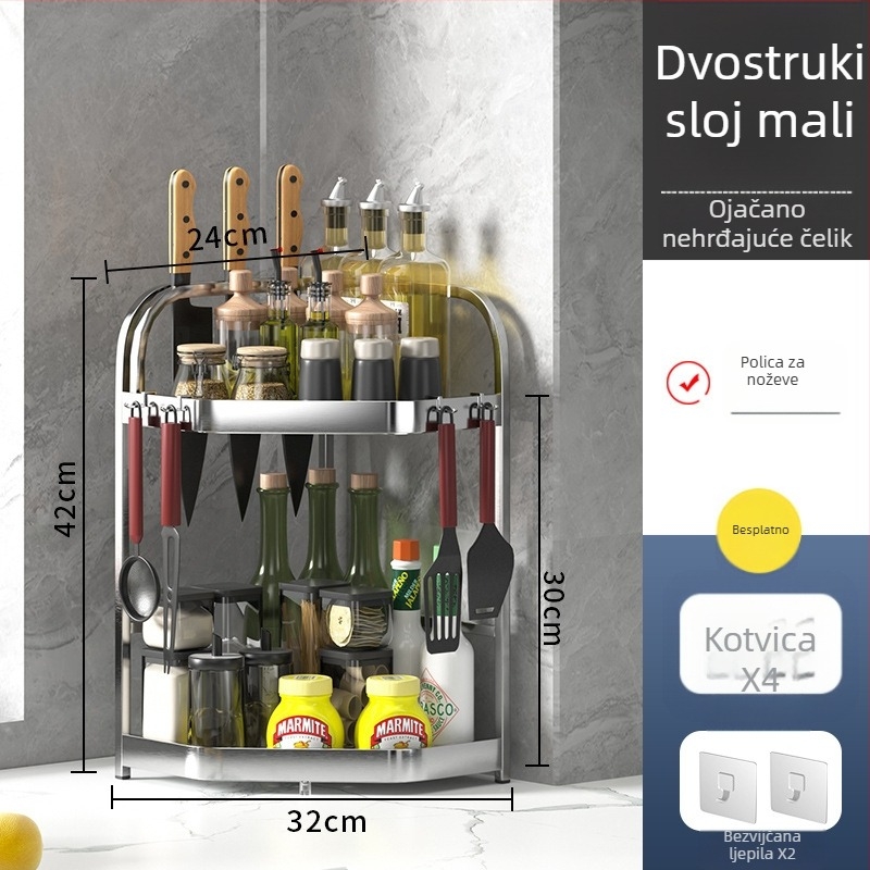 Nehrđajući kuhinjski stalak – višeslojni kutni stalak, podni, bez rupa, stalak za začine