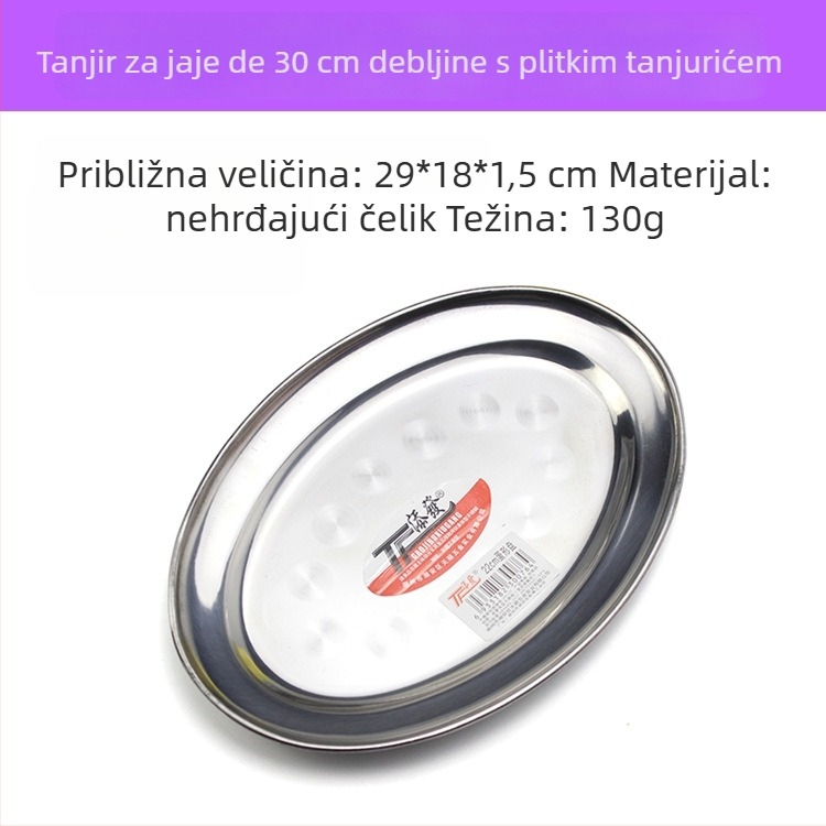Nehrđajući čelični ovalni tanjur – oblik jajeta, za parenje ribe, rižine rolice i roštilj; Materijal: nehrđajući čelik; Stil: jednostavan moderni; Mikrovalna pećnica: nije dostupna; Pogodno za hotele i obroke