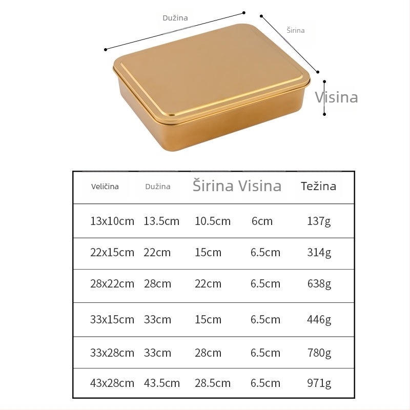 Pravokutni poslužavnik od nehrđajućeg čelika s poklopcem, za tiramisu i pečenje kolača, lagani luksuz retro stil.