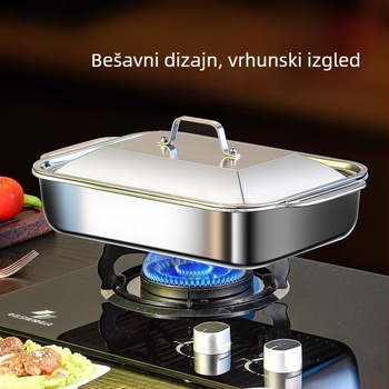 Nehrđajući čelični četverokutni tanjur s poklopcem, mikrovalna sigurnost, elektroplatirani završetak
