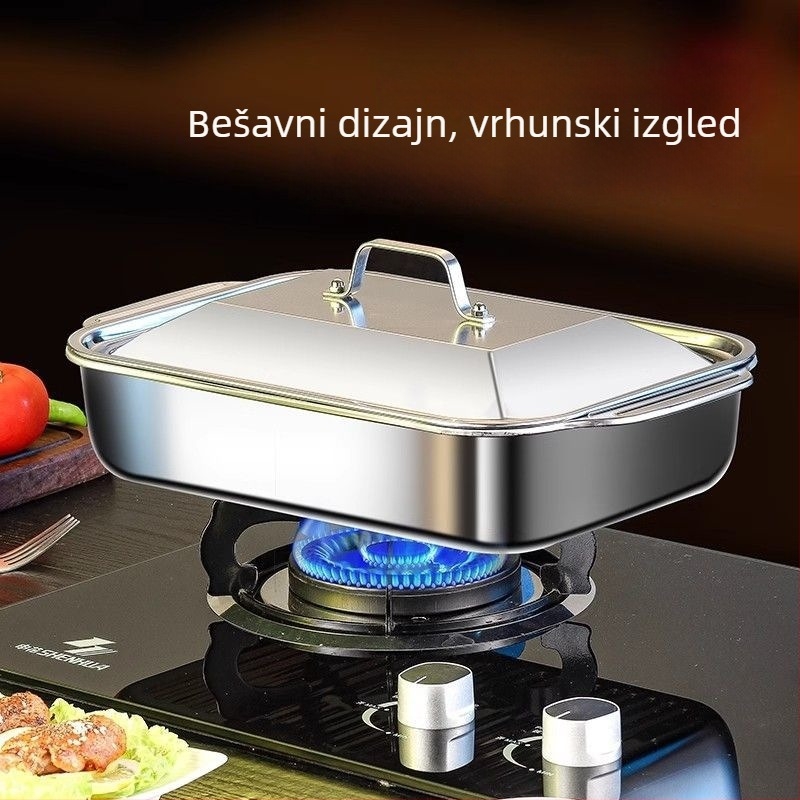 Nehrđajući čelični četverokutni tanjur s poklopcem, mikrovalna sigurnost, elektroplatirani završetak