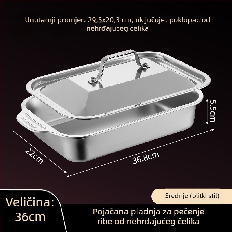 Nehrđajući čelični četverokutni tanjur s poklopcem, mikrovalna sigurnost, elektroplatirani završetak