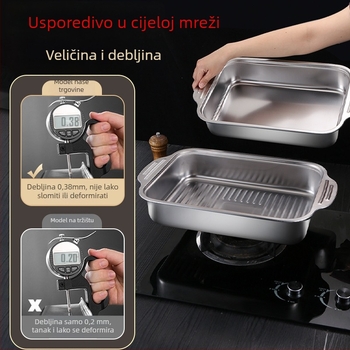Tava za roštiljanje ribe od nehrđajućeg čelika, pravokutna, prijenosna, izolirana, jednostavna za čišćenje, 530 g