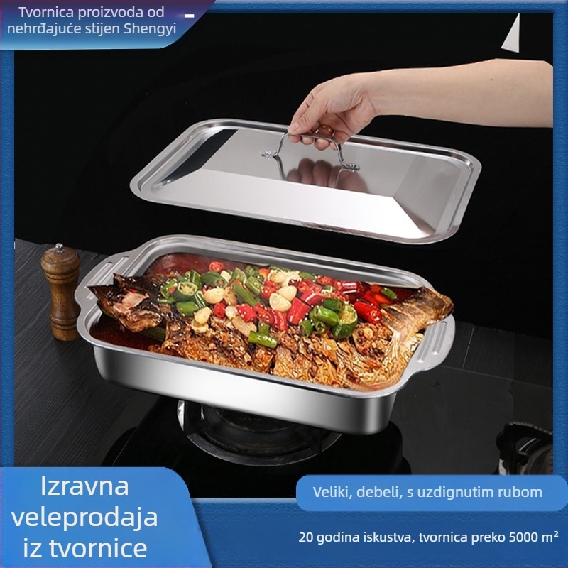 Tava za roštiljanje ribe od nehrđajućeg čelika, pravokutna, prijenosna, izolirana, jednostavna za čišćenje, 530 g