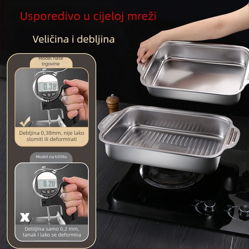 Tava za roštiljanje ribe od nehrđajućeg čelika, pravokutna, prijenosna, izolirana, jednostavna za čišćenje, 530 g