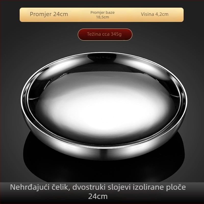 Okrugli tanjur od nehrđajućeg čelika s dvostrukom izolacijom, mikrovalna pogodna, za hotele i usluge prehrane