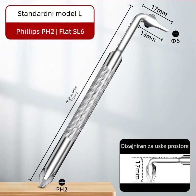 Dane kutni odvijač, magnetski, Z- i L-oblik, s krížnim (Phillips) i šesterokrnim (Allen) bitovima, 90° zavoj, Cr-V čelik