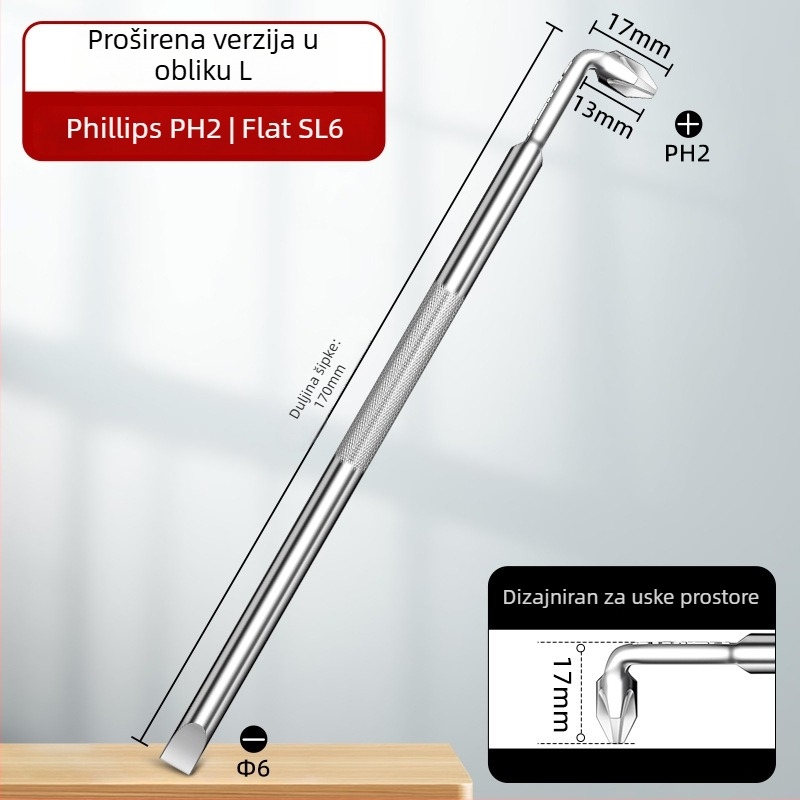 Dane kutni odvijač, magnetski, Z- i L-oblik, s krížnim (Phillips) i šesterokrnim (Allen) bitovima, 90° zavoj, Cr-V čelik