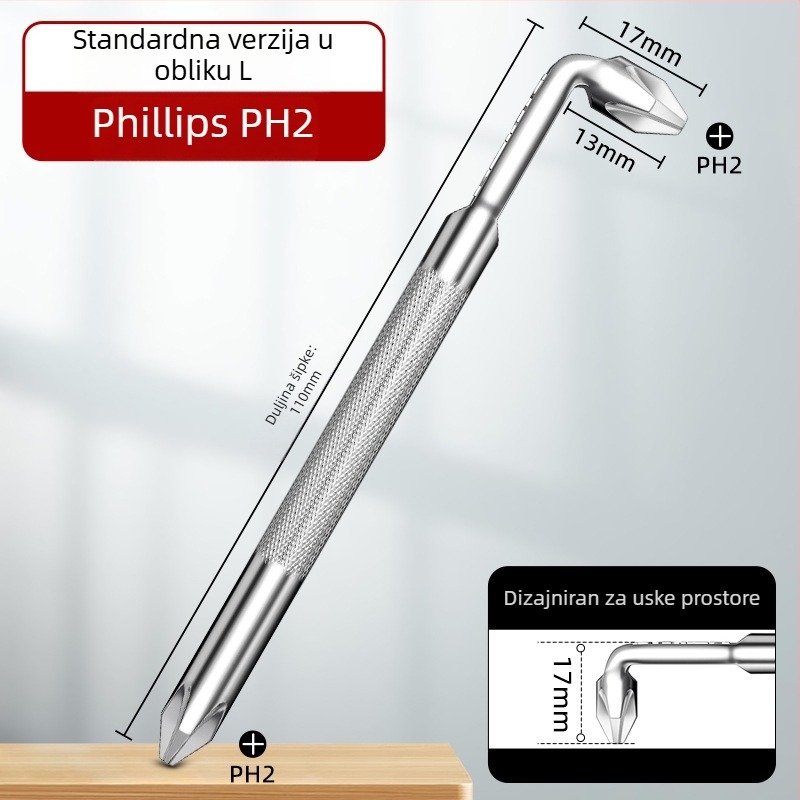 Dane kutni odvijač, magnetski, Z- i L-oblik, s krížnim (Phillips) i šesterokrnim (Allen) bitovima, 90° zavoj, Cr-V čelik