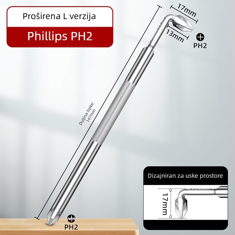 Dane kutni odvijač, magnetski, Z- i L-oblik, s krížnim (Phillips) i šesterokrnim (Allen) bitovima, 90° zavoj, Cr-V čelik