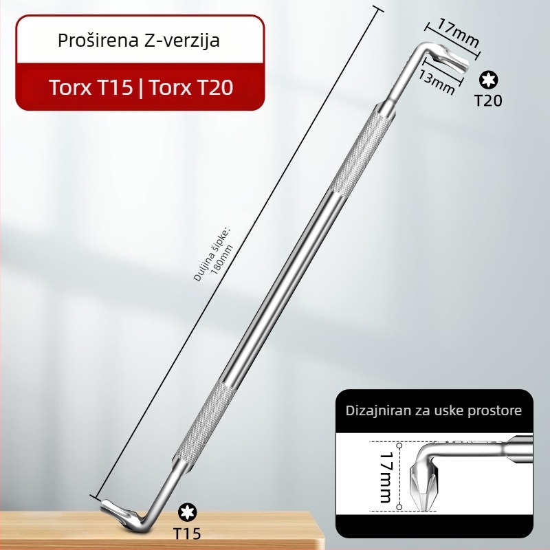 Dane kutni odvijač, magnetski, Z- i L-oblik, s krížnim (Phillips) i šesterokrnim (Allen) bitovima, 90° zavoj, Cr-V čelik