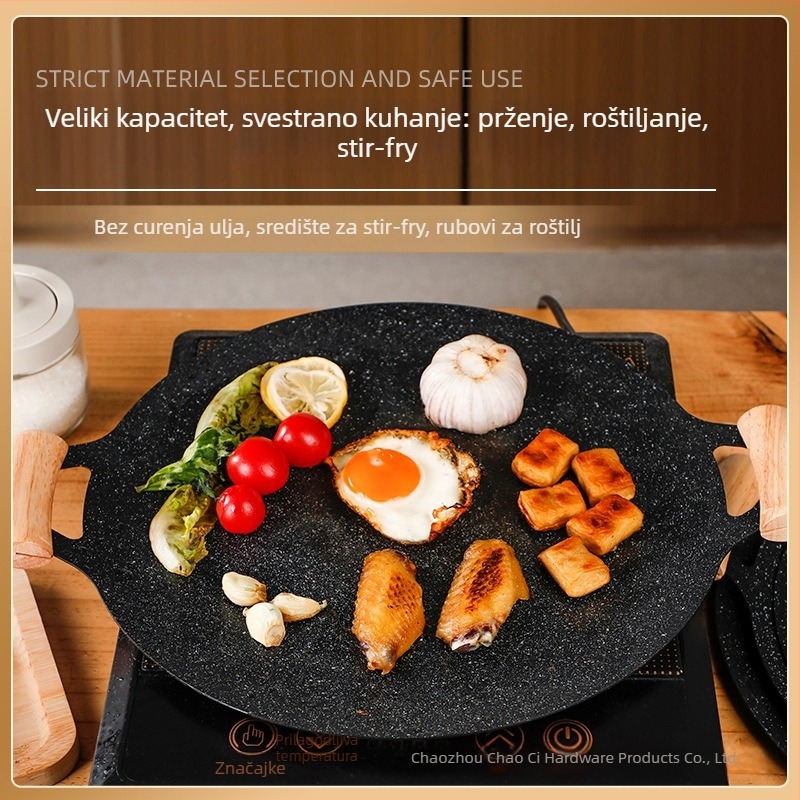 Neprijanjajuća tava od livenog željeza za kampiranje, okrugla, prijenosna, jednostavna za čišćenje, 1 kg