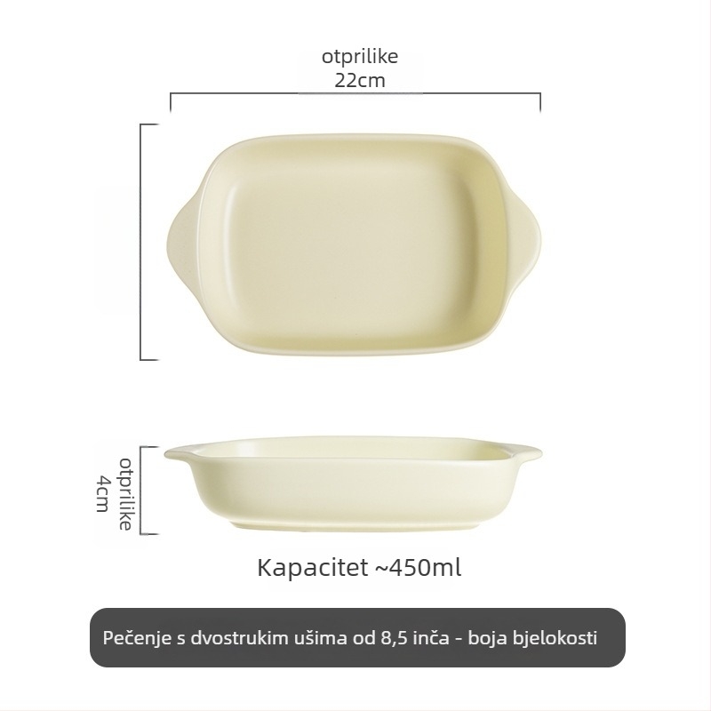 Junpin porcelanska kvadratna tava za pečenje s dvije ručke, glazirana površina, kompatibilna s mikrovalnom pećnicom