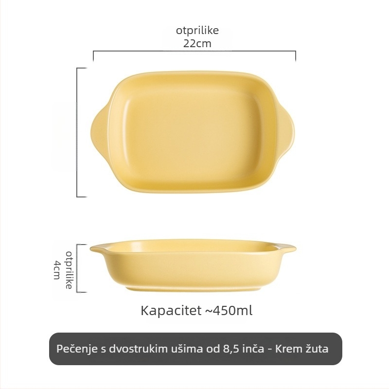 Junpin porcelanska kvadratna tava za pečenje s dvije ručke, glazirana površina, kompatibilna s mikrovalnom pećnicom