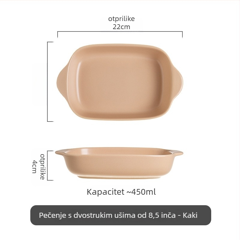 Junpin porcelanska kvadratna tava za pečenje s dvije ručke, glazirana površina, kompatibilna s mikrovalnom pećnicom