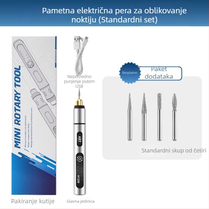 Xrd Mini električni brus za manikuru s punjivom litijskom baterijom, 5V, 3-brzinska gravirajuća olovka
