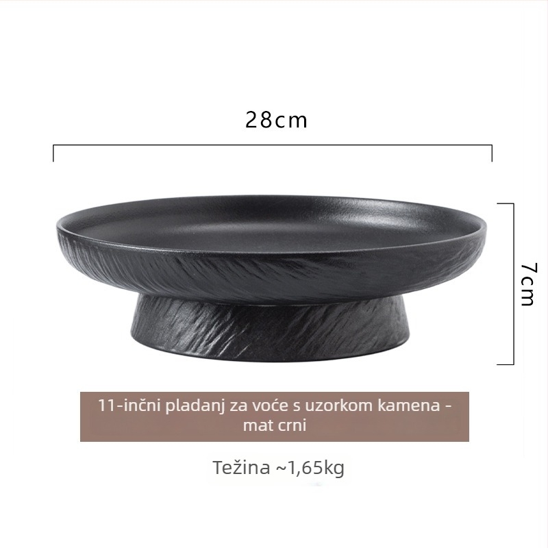 Keramički okrugli pladanj za posluživanje s visokim nogicama; pogodan za čaj i međuobroke, voće i deserte; stil: moderan minimalistički; materijal: keramika; oblik: kružni; površina: podglazirana završna obrada.