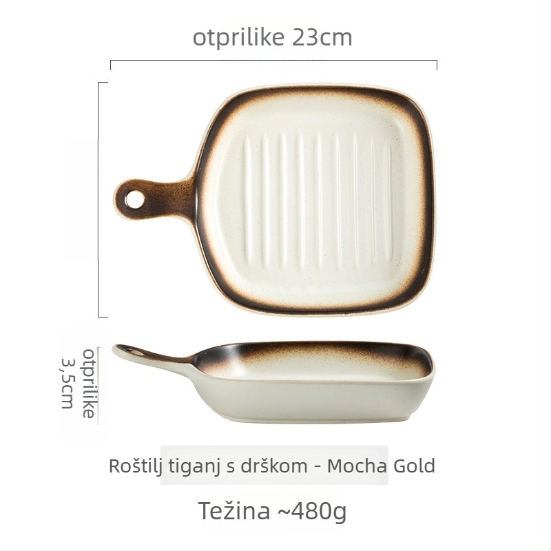 Keramički pleh za pečenje s ručkom – mikrovalna sigurnost, japanski stil, završna obrada s pod-glazurom