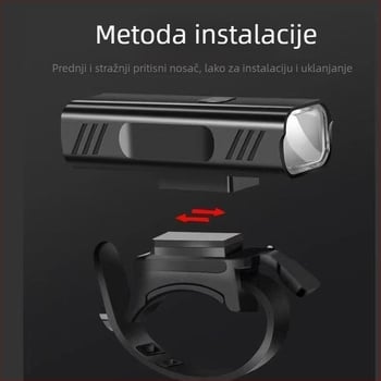 Prednje svjetlo za bicikl, aluminijski spoj, 2000 mAh, USB-C, montaža klipsom, za noćnu vožnju na cestnim i MTB biciklima