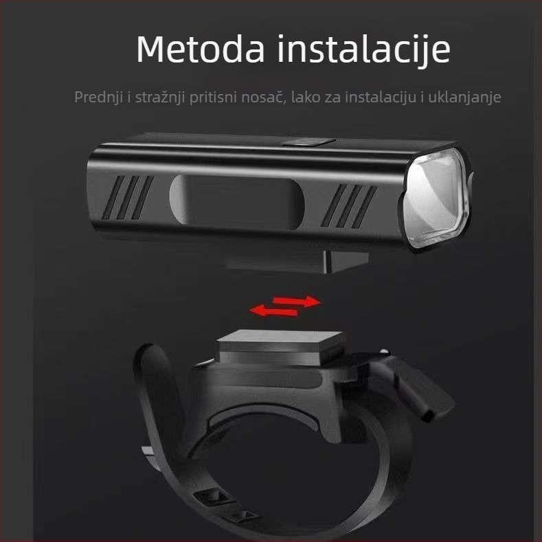 Prednje svjetlo za bicikl, aluminijski spoj, 2000 mAh, USB-C, montaža klipsom, za noćnu vožnju na cestnim i MTB biciklima