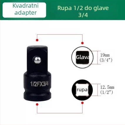 Teški adapter za utičnicu s četvrtastim pogonom – visoko ugljični čelik, fosfatni premaz, 0,3 kg