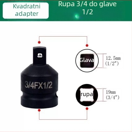 Teški adapter za utičnicu s četvrtastim pogonom – visoko ugljični čelik, fosfatni premaz, 0,3 kg