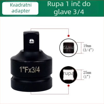 Teški adapter za utičnicu s četvrtastim pogonom – visoko ugljični čelik, fosfatni premaz, 0,3 kg