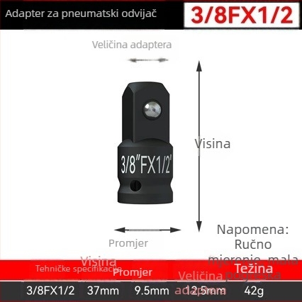 Teški adapter za utičnicu s četvrtastim pogonom – visoko ugljični čelik, fosfatni premaz, 0,3 kg